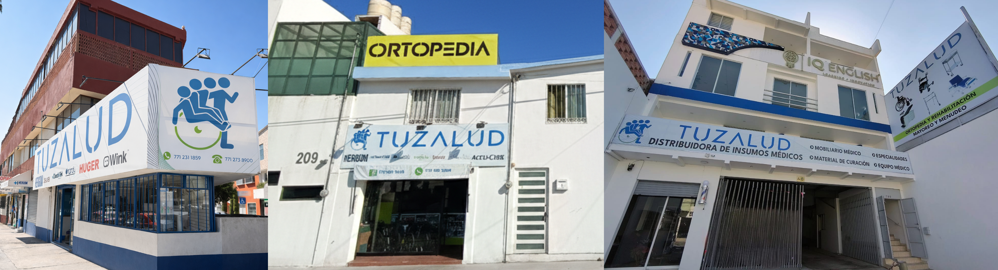 Fachadas de las sucursales TUZALUD en Pachuca